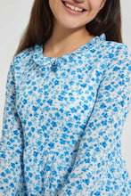 Load image into Gallery viewer, Redtag-White/Blue-Floral-L/S-Tiered-Knitted-Dress-Dresses-Senior-Girls-9 to 14 Years

