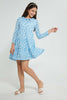 Redtag-White/Blue-Floral-L/S-Tiered-Knitted-Dress-Dresses-Senior-Girls-9 to 14 Years