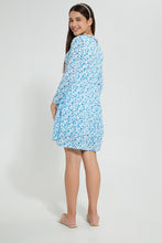 Load image into Gallery viewer, Redtag-White/Blue-Floral-L/S-Tiered-Knitted-Dress-Dresses-Senior-Girls-9 to 14 Years
