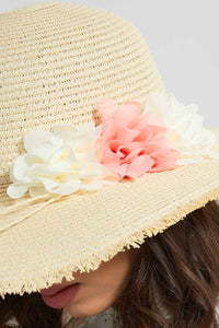 Beige Floral Embellished Hat