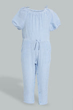 Load image into Gallery viewer, Redtag-Blue-Long-Sleeve-Ruffle-Shoulder-Playsuit-Colour:Blue,-Filter:Infant-Girls-(3-to-24-Mths),-Infant-Girls-Jumpsuits,-New-In,-New-In-ING,-Non-Sale,-S22B,-Section:Kidswear-Infant-Girls-3 to 24 Months
