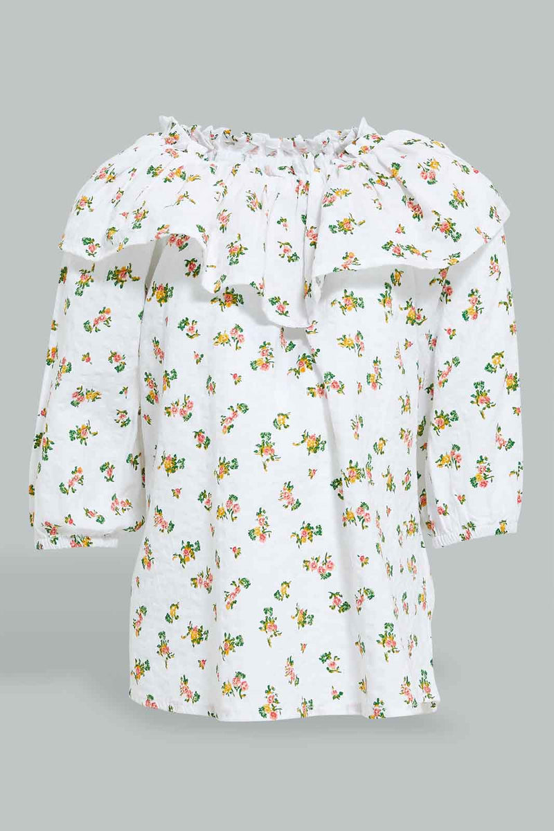 Redtag-White-L/S-Top-With-Frill-On-Chest-Blouses-Infant-Girls-3 to 24 Months