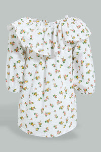 Redtag-White-L/S-Top-With-Frill-On-Chest-Blouses-Infant-Girls-3 to 24 Months