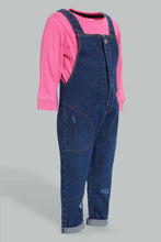 تنزيل الصورة على معرض الصور، Redtag-Denim-Pocket-Detailed-Dungaree-With-T-Shirt-Shirt-Jumpsuits-Infant-Girls-3 to 24 Months
