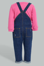تنزيل الصورة على معرض الصور، Redtag-Denim-Pocket-Detailed-Dungaree-With-T-Shirt-Shirt-Jumpsuits-Infant-Girls-3 to 24 Months
