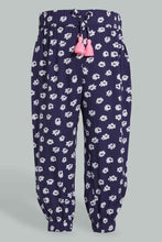 تنزيل الصورة على معرض الصور، Redtag-Navy-Multi-Colour-Printed-Harem-Trousers-Infant-Girls-3 to 24 Months
