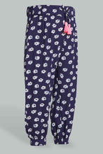 تنزيل الصورة على معرض الصور، Redtag-Navy-Multi-Colour-Printed-Harem-Trousers-Infant-Girls-3 to 24 Months
