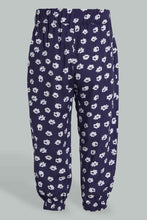 تنزيل الصورة على معرض الصور، Redtag-Navy-Multi-Colour-Printed-Harem-Trousers-Infant-Girls-3 to 24 Months
