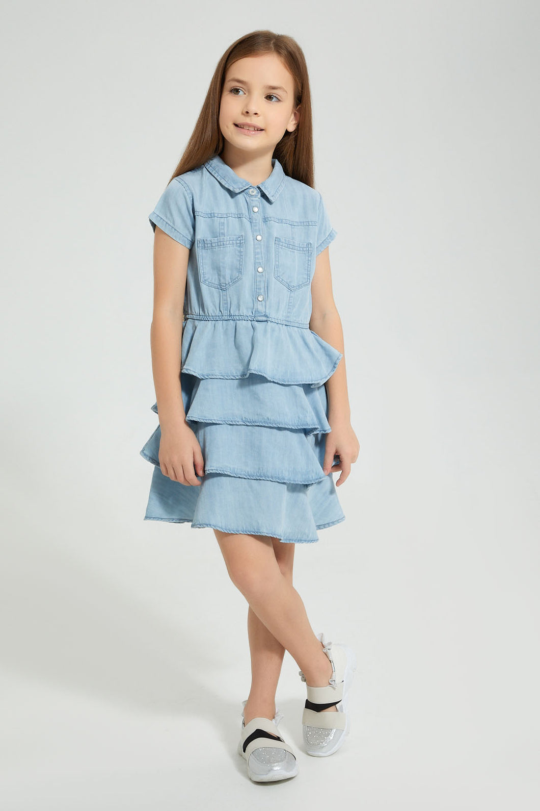 Redtag-Denim-Shirt-Dress-Colour:Denim,-Filter:Girls-(2-to-8-Yrs),-Girls-Dresses,-New-In,-New-In-GIR,-Non-Sale,-S22B,-Section:Kidswear-Girls-2 to 8 Years