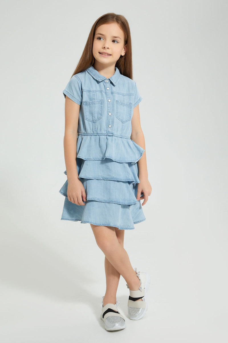 Redtag-Denim-Shirt-Dress-Colour:Denim,-Filter:Girls-(2-to-8-Yrs),-Girls-Dresses,-New-In,-New-In-GIR,-Non-Sale,-S22B,-Section:Kidswear-Girls-2 to 8 Years