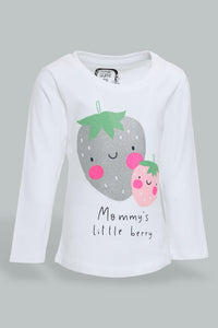 Redtag-White-Aop-L/S-Graphic-T-Shirt-All-Over-Prints-Infant-Girls-3 to 24 Months