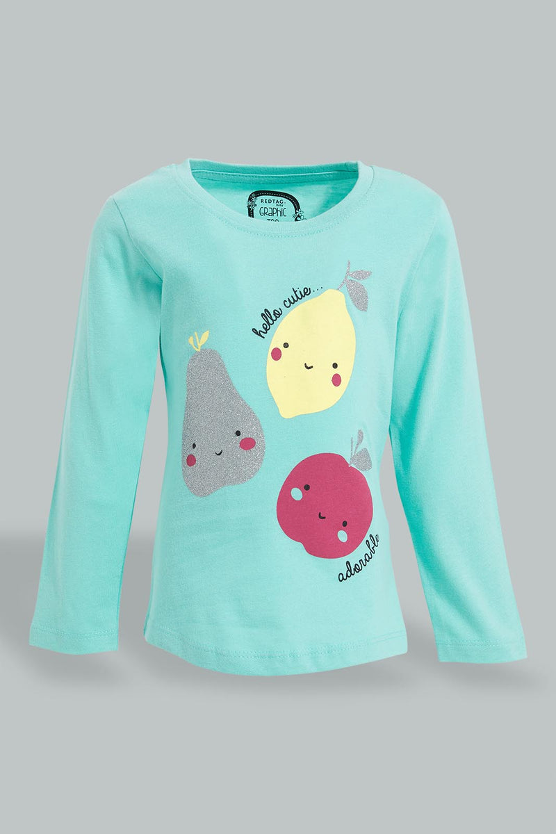 Redtag-Mint-Printed-Long-Sleeve-Graphic-T-Shirt-All-Over-Prints-Infant-Girls-3 to 24 Months