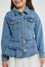 Load image into Gallery viewer, Redtag-Blue-Denim-Crop-Jacket-Jackets-Girls-2 to 8 Years
