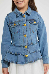 Redtag-Blue-Denim-Crop-Jacket-Jackets-Girls-2 to 8 Years