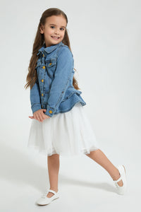 Redtag-Blue-Denim-Crop-Jacket-Jackets-Girls-2 to 8 Years