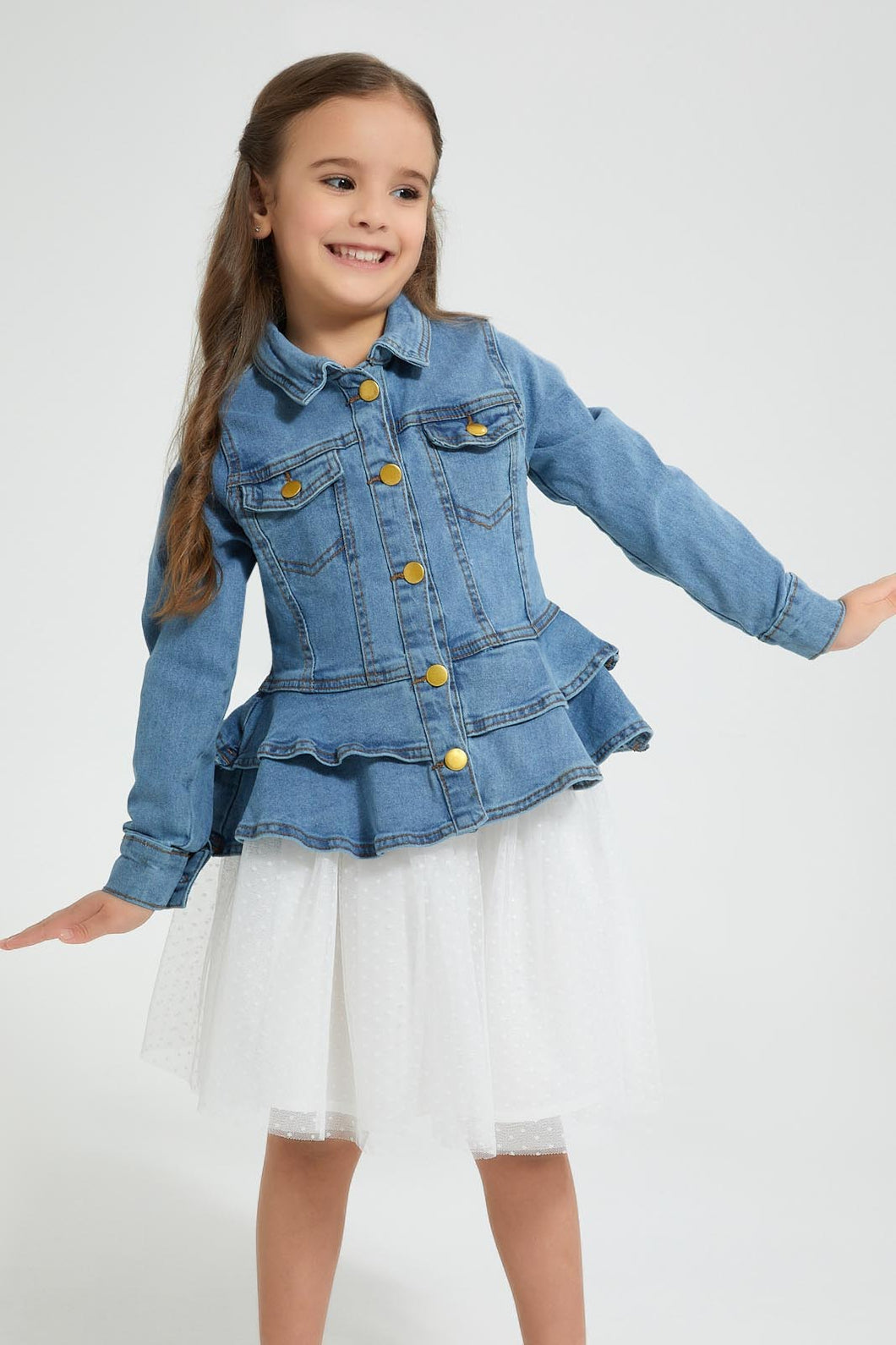 Redtag-Blue-Denim-Crop-Jacket-Jackets-Girls-2 to 8 Years