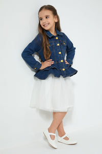 Redtag-Blue-Denim-Crop-Jacket-Jackets-Girls-2 to 8 Years