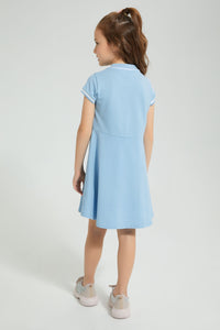 Redtag-Blue-Polo-Collar-Dress-Colour:Blue,-Filter:Girls-(2-to-8-Yrs),-Girls-Dresses,-New-In,-New-In-GIR,-Non-Sale,-S22B,-Section:Kidswear-Girls-2 to 8 Years