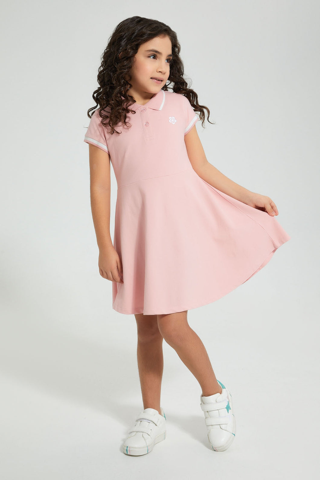 Redtag-Pink-Polo-Collar-Dress-Colour:Pink,-Filter:Girls-(2-to-8-Yrs),-Girls-Dresses,-New-In,-New-In-GIR,-Non-Sale,-S22B,-Section:Kidswear-Girls-2 to 8 Years