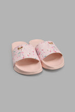 Load image into Gallery viewer, Redtag-Pink-Floral-Slide-With-Bow-Trim-Sliders-Women&#39;s-
