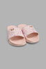 Redtag-Pink-Floral-Slide-With-Bow-Trim-Sliders-Women's-