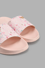 Load image into Gallery viewer, Redtag-Pink-Floral-Slide-With-Bow-Trim-Sliders-Women&#39;s-
