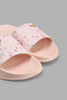 Redtag-Pink-Floral-Slide-With-Bow-Trim-Sliders-Women's-