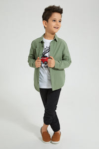 Redtag-Green-Twill-Shirt-And-T-Shirt-Set-Boys-Shirts,-Colour:Green,-Filter:Boys-(2-to-8-Yrs),-New-In,-New-In-BOY,-Non-Sale,-S22B,-Section:Kidswear-Boys-2 to 8 Years
