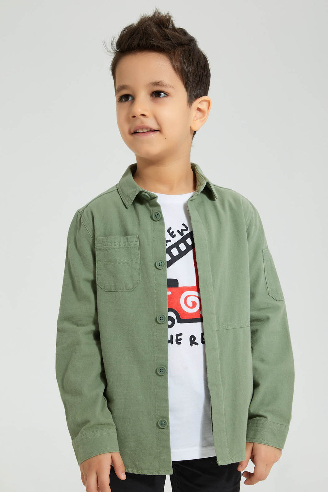 Redtag-Green-Twill-Shirt-And-T-Shirt-Set-Boys-Shirts,-Colour:Green,-Filter:Boys-(2-to-8-Yrs),-New-In,-New-In-BOY,-Non-Sale,-S22B,-Section:Kidswear-Boys-2 to 8 Years