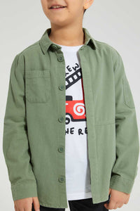 Redtag-Green-Twill-Shirt-And-T-Shirt-Set-Boys-Shirts,-Colour:Green,-Filter:Boys-(2-to-8-Yrs),-New-In,-New-In-BOY,-Non-Sale,-S22B,-Section:Kidswear-Boys-2 to 8 Years