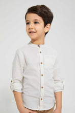 تنزيل الصورة على معرض الصور، Redtag-Beige-Dobby-Mandarin-Collar-Long-Sleeved-Shirt-Casual-Shirts-Boys-2 to 8 Years
