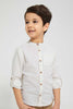 Redtag-Beige-Dobby-Mandarin-Collar-Long-Sleeved-Shirt-Casual-Shirts-Boys-2 to 8 Years