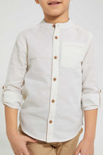 تنزيل الصورة على معرض الصور، Redtag-Beige-Dobby-Mandarin-Collar-Long-Sleeved-Shirt-Casual-Shirts-Boys-2 to 8 Years
