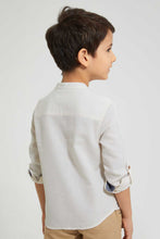 تنزيل الصورة على معرض الصور، Redtag-Beige-Dobby-Mandarin-Collar-Long-Sleeved-Shirt-Casual-Shirts-Boys-2 to 8 Years
