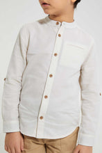 تنزيل الصورة على معرض الصور، Redtag-Beige-Dobby-Mandarin-Collar-Long-Sleeved-Shirt-Casual-Shirts-Boys-2 to 8 Years
