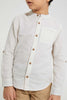 Redtag-Beige-Dobby-Mandarin-Collar-Long-Sleeved-Shirt-Casual-Shirts-Boys-2 to 8 Years