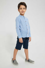 تنزيل الصورة على معرض الصور، Redtag-Blue-Dobby-Mandarin-Collar-Long-Sleeved-Shirt-Casual-Shirts-Boys-2 to 8 Years

