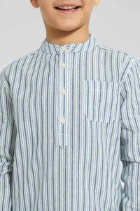 Redtag-Blue-Stripe-Mandarin-Collar-Shirt-Boys-Shirts,-Colour:Blue,-Filter:Boys-(2-to-8-Yrs),-New-In,-New-In-BOY,-Non-Sale,-S22B,-Section:Kidswear-Boys-2 to 8 Years