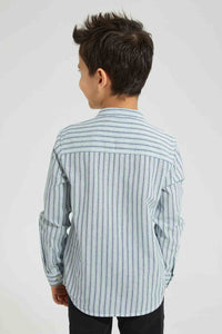 Redtag-Blue-Stripe-Mandarin-Collar-Shirt-Boys-Shirts,-Colour:Blue,-Filter:Boys-(2-to-8-Yrs),-New-In,-New-In-BOY,-Non-Sale,-S22B,-Section:Kidswear-Boys-2 to 8 Years