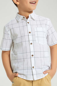Redtag-White-Oversized-Check-Short-Sleeve-Shirt-Boys-Shirts,-Colour:White,-Filter:Boys-(2-to-8-Yrs),-New-In,-New-In-BOY,-Non-Sale,-S22B,-Section:Kidswear-Boys-2 to 8 Years
