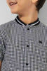Redtag-Black-Check-Baseball-Neck-Short-Sleeve-Shirt-Casual-Shirts-Boys-2 to 8 Years