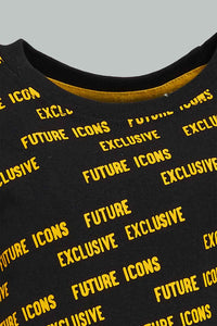 Redtag-Black-Printed-T-Shirt-With-Yellow-Jersey-Short-Casual-Set-(2-Pack)-Colour:Black,-Filter:Infant-Boys-(3-to-24-Mths),-Infant-Boys-Sets,-New-In,-New-In-INB,-Non-Sale,-S22A,-Section:Kidswear-Infant-Boys-3 to 24 Months