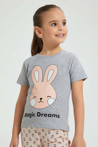 Redtag-Pink-Rabbit-Print-Basic-Nightsuit-Colour:Pink,-Filter:Girls-(2-to-8-Yrs),-Girls-Pyjama-Sets,-New-In,-New-In-GIR,-Non-Sale,-PPE,-S22A,-Section:Kidswear-Girls-2 to 8 Years