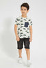 Redtag-Beige-Jeep-Print-Pocket-T-Shirt-All-Over-Prints-Boys-2 to 8 Years