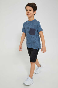 Redtag-Blue-Bicycle-Print-T-Shirt-All-Over-Prints-Boys-2 to 8 Years