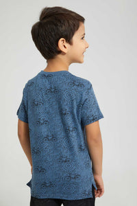 Redtag-Blue-Bicycle-Print-T-Shirt-All-Over-Prints-Boys-2 to 8 Years