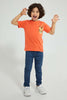 Redtag-Orange-Tiger-Pocket-T-Shirt-All-Over-Prints-Boys-2 to 8 Years