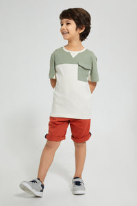 Redtag-Olive-Oversized-Pocket-T-Shirt-Embellished-Boys-2 to 8 Years