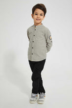 تنزيل الصورة على معرض الصور، Redtag-White-Long-Sleeve-Check-Mandarin-Shirt-Casual-Shirts-Boys-2 to 8 Years
