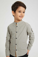 تنزيل الصورة على معرض الصور، Redtag-White-Long-Sleeve-Check-Mandarin-Shirt-Casual-Shirts-Boys-2 to 8 Years
